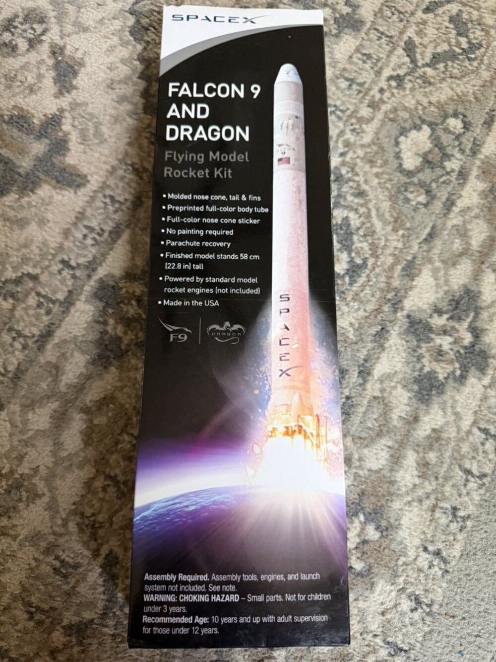 NEW SpaceX Falcon 9 & Dragon Flying Model Rocket Kit – Made In USA 1:88 Scale